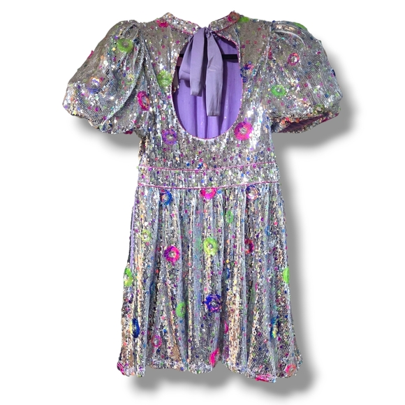 CeliaB Silver Sequin Mini Dress with Floral Accents - Picture 10 of 15